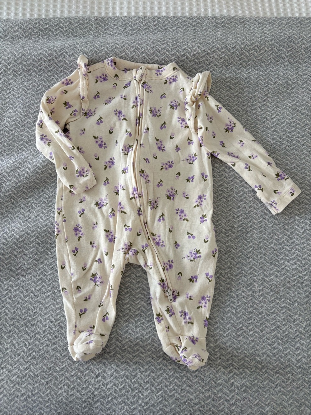 Old Navy Cream Footed One-Piece with Purple Floral Print